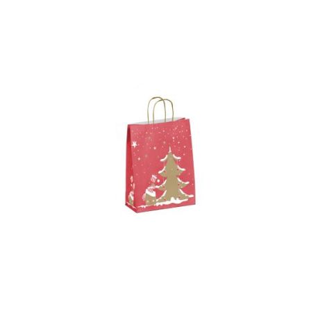 Sac de noel kraft rouge poignées torsadées 26 x 12 x 32 cm